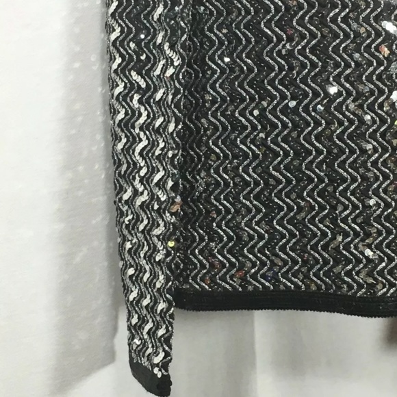 sequin top black silver appliqué long sleeve - Picture 3 of 5